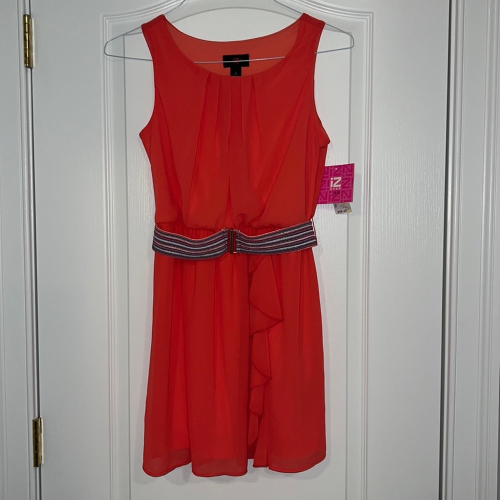 Girls NWT IZ Byer coral dress with removable elastic belt size 16